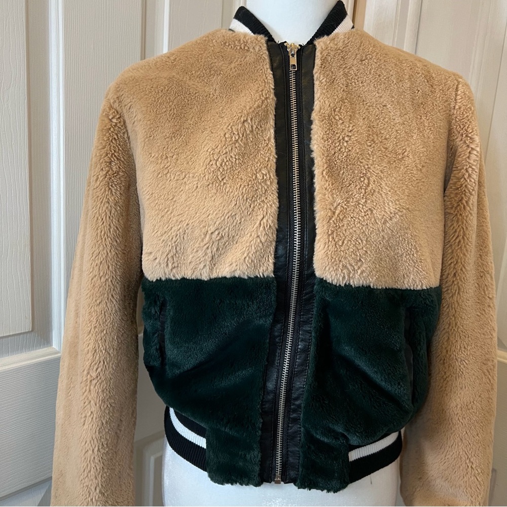 Forever 21 Faux Fur Bomber Two-Tone Brown/Hunter Green Jacket Size Small